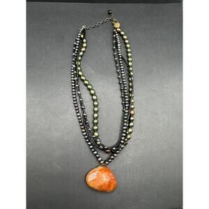 Vintage David Aubrey Signed Multi Strand Beaded Pendant Statement Necklace